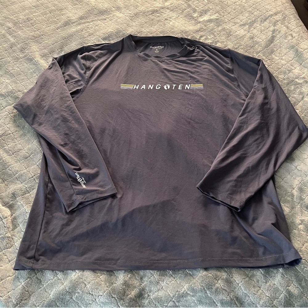 Hang Ten Mens XL Rash Guard Long Sleeve UPF 50+ Sun Protection Swim Shirt Gray